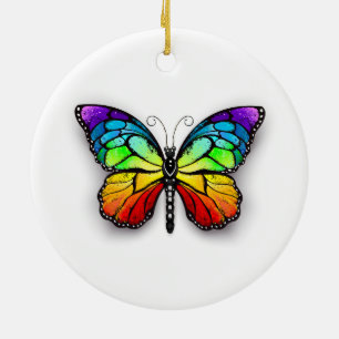 Rainbow butterfly Monarch Ceramic Ornament