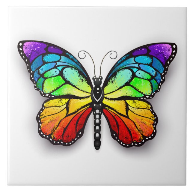 Rainbow butterfly Monarch Ceramic Tile (Front)