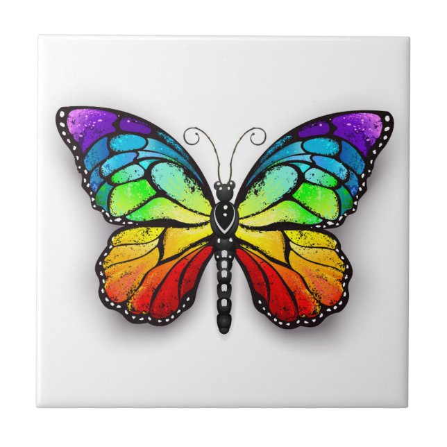 Rainbow butterfly Monarch Ceramic Tile (Front)