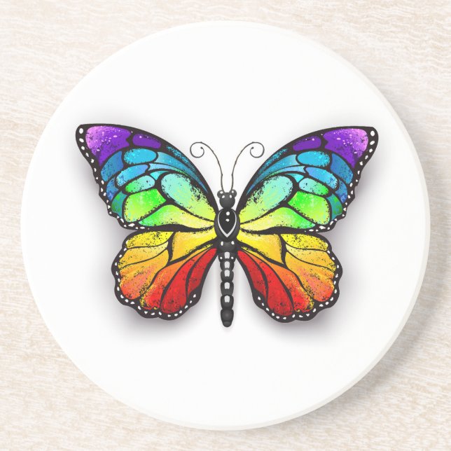 Rainbow butterfly Monarch Coaster (Front)