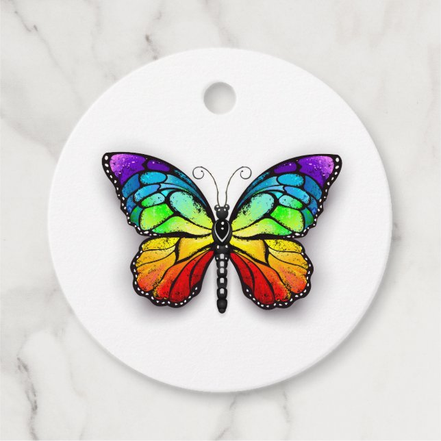Rainbow butterfly Monarch Favour Tags (Front)