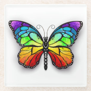Rainbow butterfly Monarch Glass Coaster