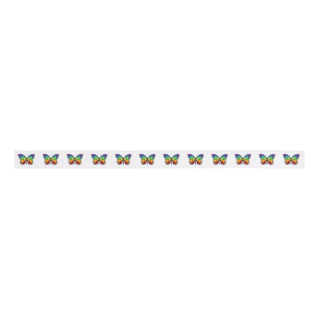 Rainbow butterfly Monarch Grosgrain Ribbon (Front)