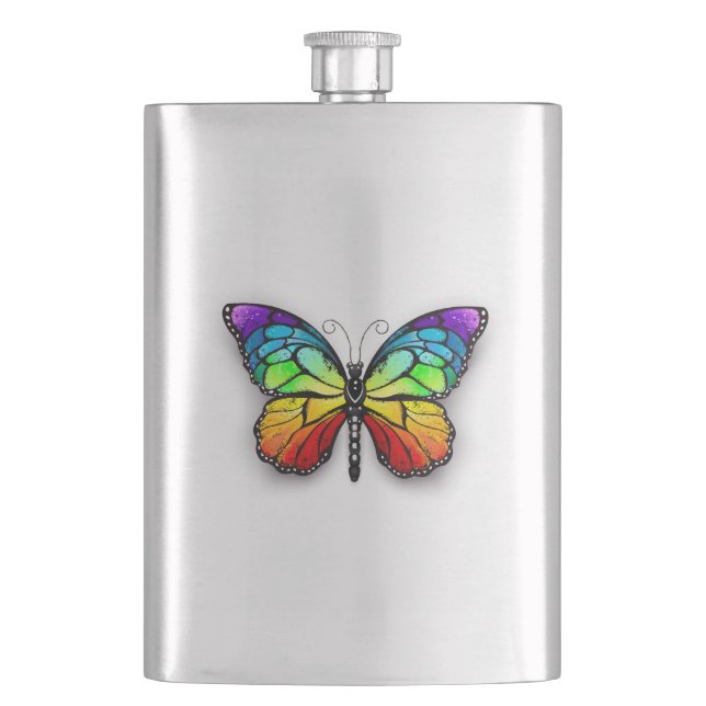 Rainbow butterfly Monarch Hip Flask (Front)