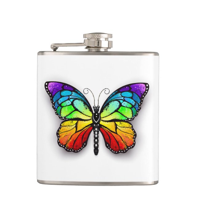 Rainbow butterfly Monarch Hip Flask (Front)