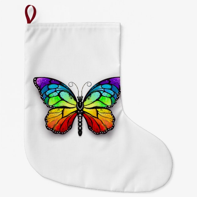 Rainbow butterfly Monarch Large Christmas Stocking (Front)