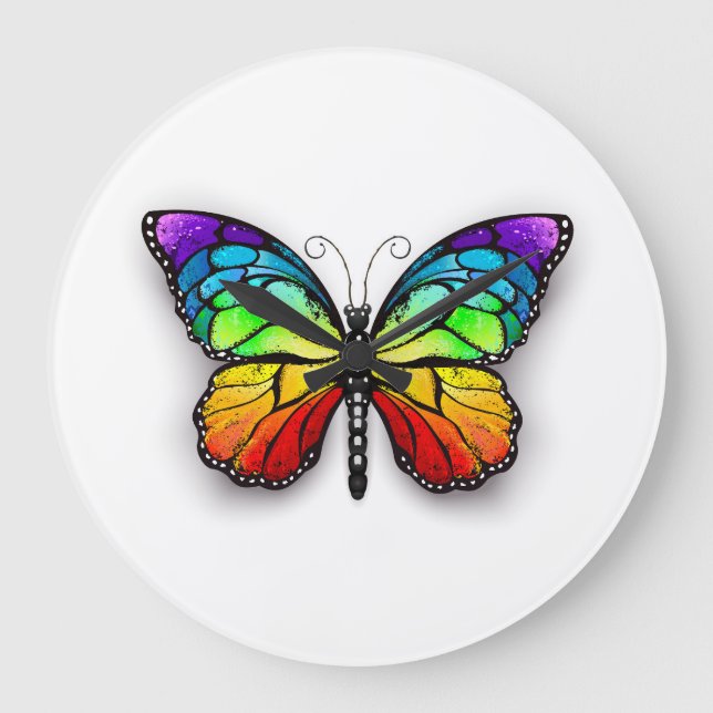 Rainbow butterfly Monarch Large Clock (Front)