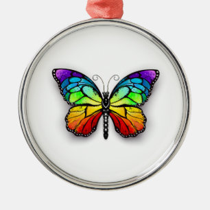 Rainbow butterfly Monarch Metal Ornament