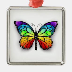 Rainbow butterfly Monarch Metal Ornament