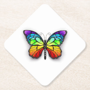 Rainbow butterfly Monarch Paper Coaster