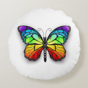Rainbow butterfly Monarch Round Cushion