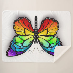 Rainbow butterfly Monarch Sherpa Blanket