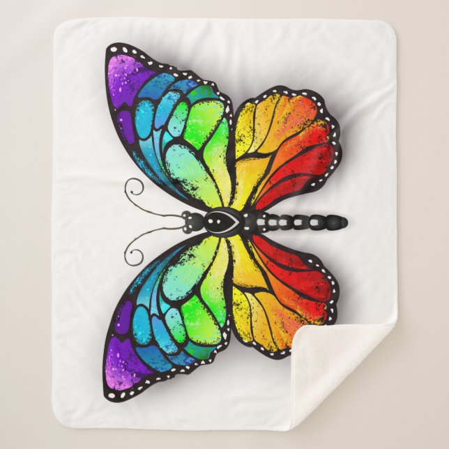 Rainbow butterfly Monarch Sherpa Blanket (Front)