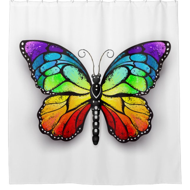 Rainbow butterfly Monarch Shower Curtain (Front)