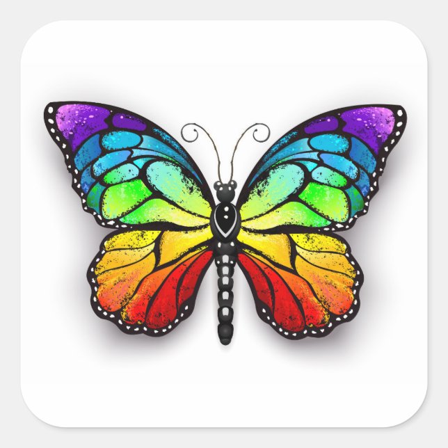 Rainbow butterfly Monarch Square Sticker (Front)