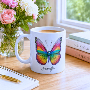 Rainbow Butterfly Monogram Coffee Mug