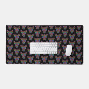 Rainbow Butterfly (pattern black) - Desk Mat