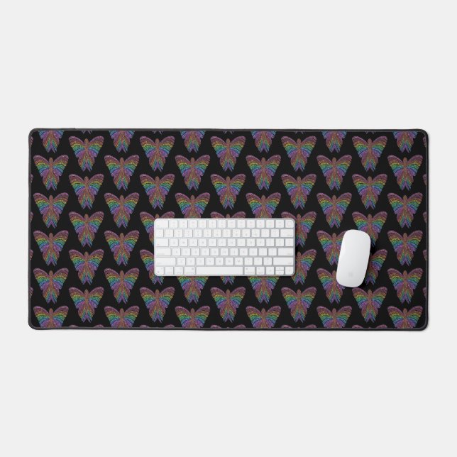 Rainbow Butterfly (pattern black) - Desk Mat (Keyboard & Mouse)