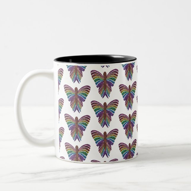 Rainbow Butterfly (pattern) - Two-Tone Mug (Left)