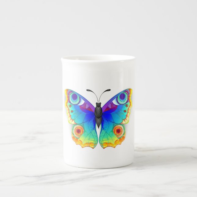 Rainbow Butterfly Peacock Eye Bone China Mug (Front)