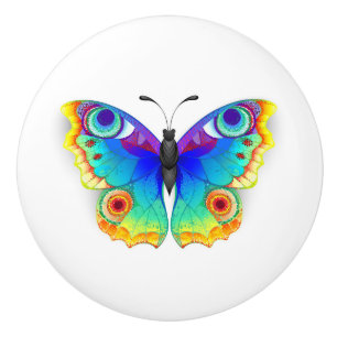 Rainbow Butterfly Peacock Eye Ceramic Knob