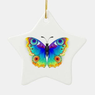 Rainbow Butterfly Peacock Eye Ceramic Ornament