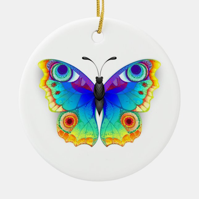 Rainbow Butterfly Peacock Eye Ceramic Ornament (Front)