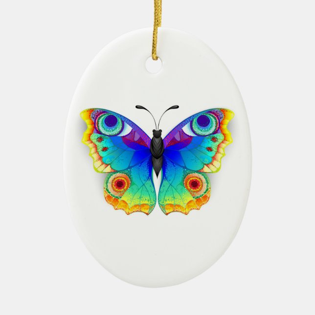 Rainbow Butterfly Peacock Eye Ceramic Ornament (Front)