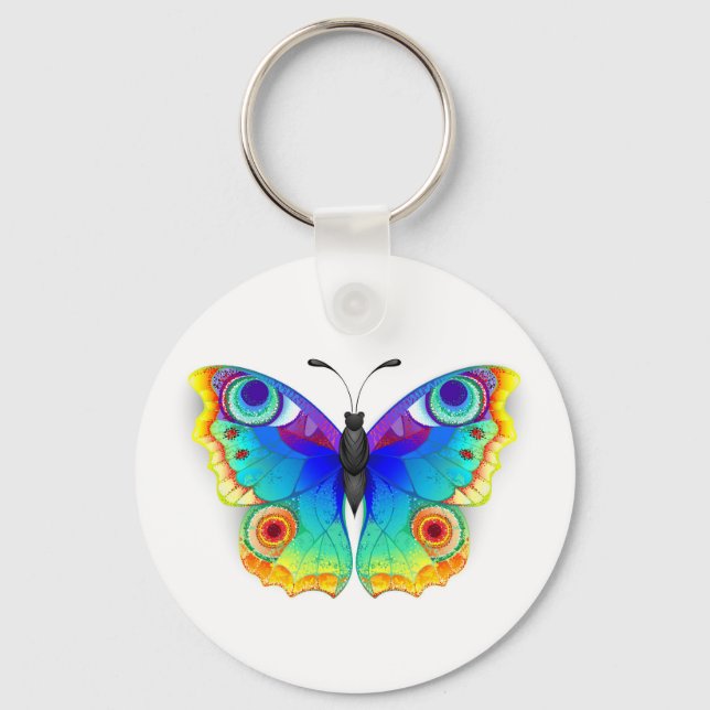 Rainbow Butterfly Peacock Eye Key Ring (Front)