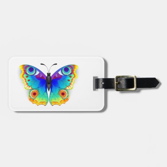 Rainbow Butterfly Peacock Eye Luggage Tag (Front Horizontal)