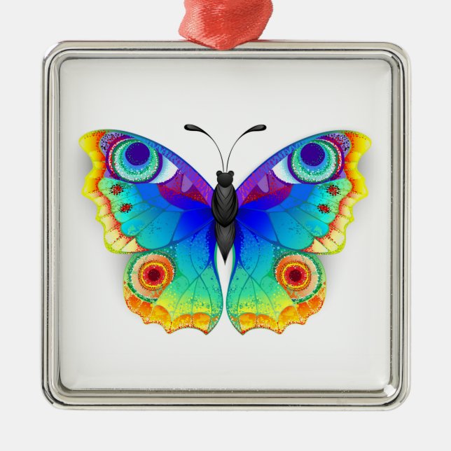 Rainbow Butterfly Peacock Eye Metal Ornament (Front)
