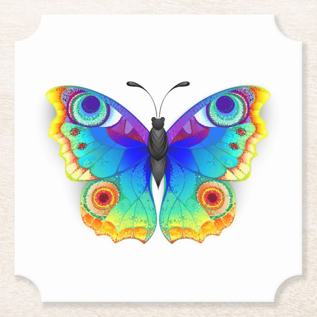 Rainbow Butterfly Peacock Eye Paper Coaster (Front)