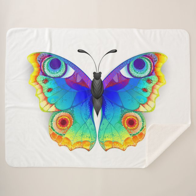 Rainbow Butterfly Peacock Eye Sherpa Blanket (Front (Horizontal))