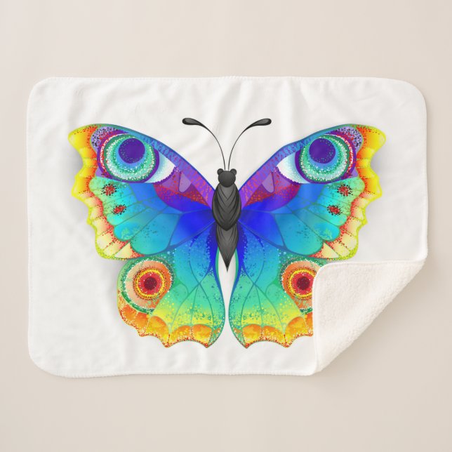 Rainbow Butterfly Peacock Eye Sherpa Blanket (Front (Horizontal))