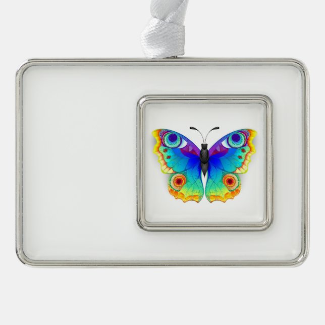 Rainbow Butterfly Peacock Eye Silver Plated Framed Ornament (Front)