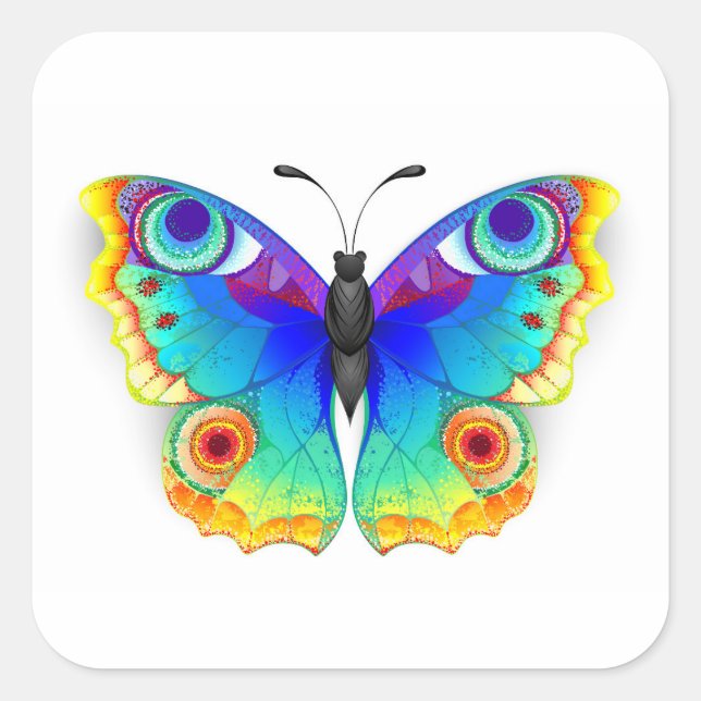 Rainbow Butterfly Peacock Eye Square Sticker (Front)