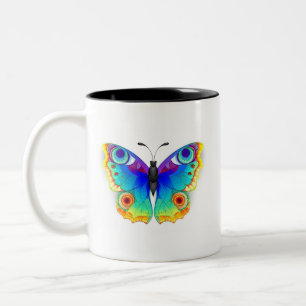 Rainbow Butterfly Peacock Eye Two-Tone Coffee Mug
