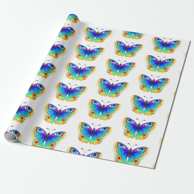 Rainbow Butterfly Peacock Eye Wrapping Paper (Unrolled)