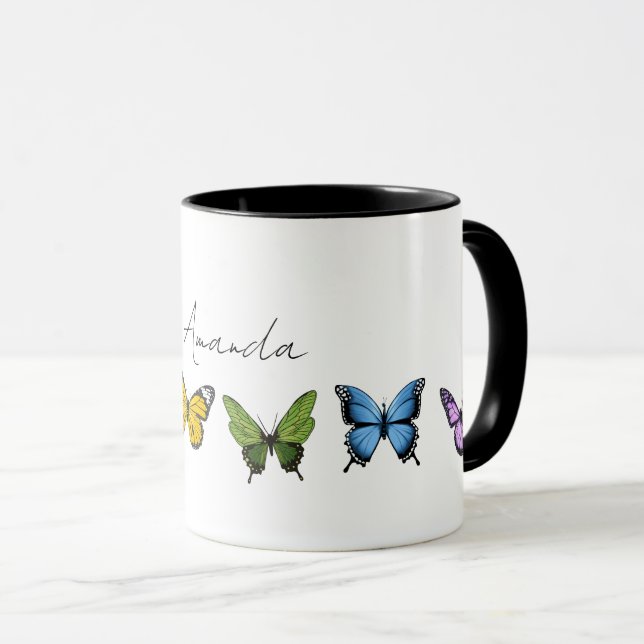 Rainbow Butterfly Personalised Coffee Mug (Front Right)