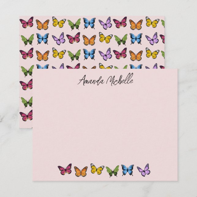 Rainbow Butterfly Personalised Note Cards (Front/Back)