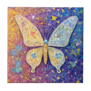 Rainbow Butterfly Pretty Colourful Mosaic Ceramic Tile