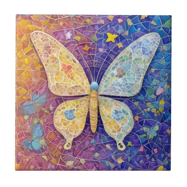Rainbow Butterfly Pretty Colourful Mosaic Ceramic Tile (Front)