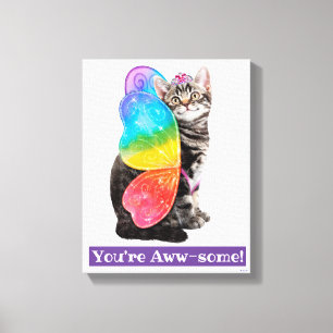 Rainbow Butterfly Princess Kitten Canvas Print