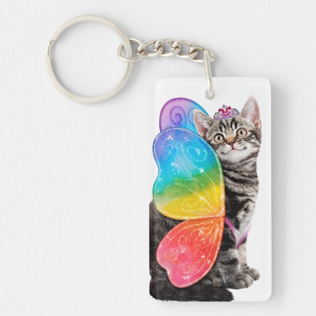 Rainbow Butterfly Princess Kitten Key Ring (Front)