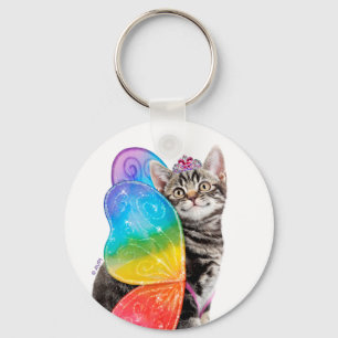 Rainbow Butterfly Princess Kitten Key Ring