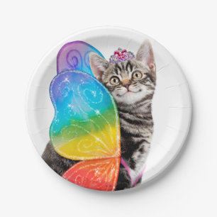Rainbow Butterfly Princess Kitten Paper Plate