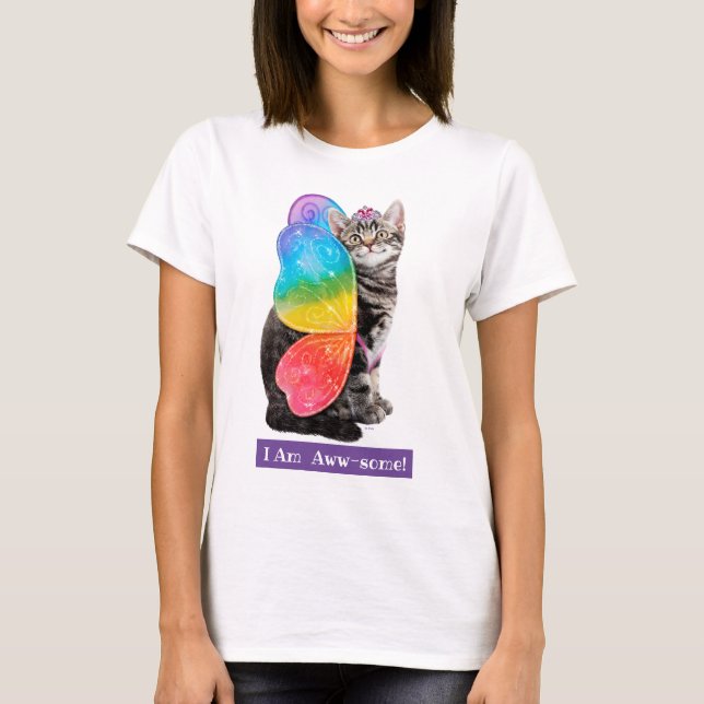 Rainbow Butterfly Princess Kitten T-Shirt (Front)