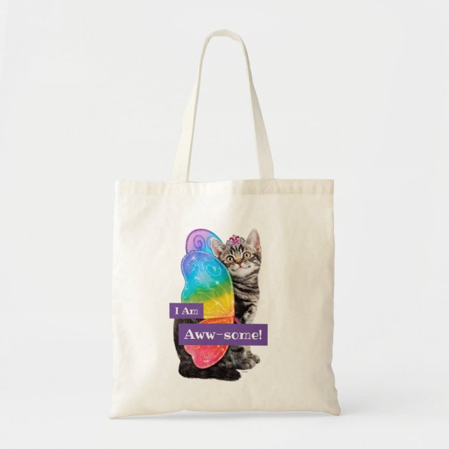 Rainbow Butterfly Princess Kitten Tote Bag (Front)