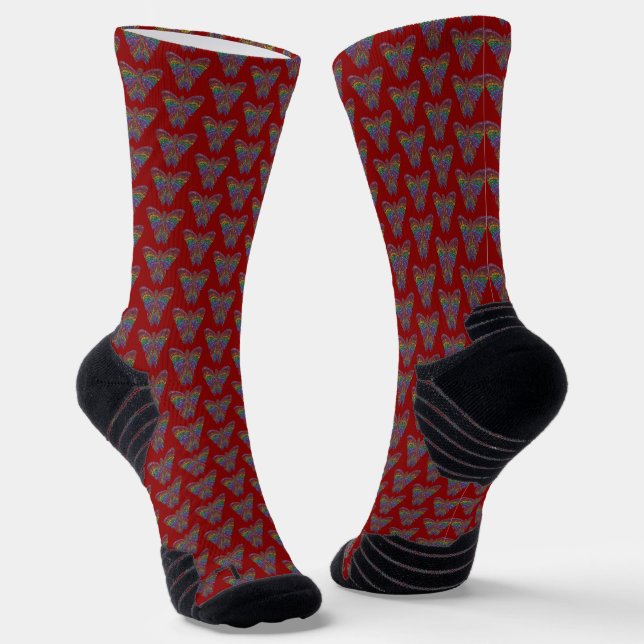Rainbow Butterfly (red) - Athletic Socks (Angled)
