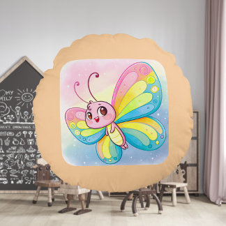 Rainbow Butterfly Round Pillow